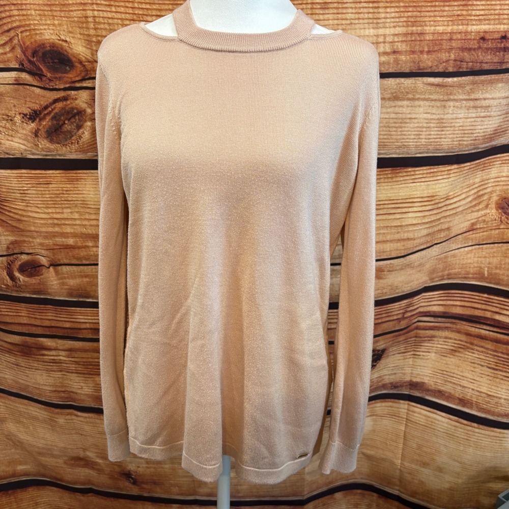 Calvin Klein Womens Cottage Boho Long Sleeve Pink Knit Sweater Size S